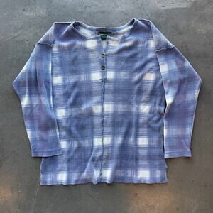 Vintage Y2k American Eagle Plaid Waffle Thermal Knit Longsleeve Henley Medium